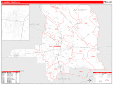 St. Landry Parish (County), LA Digital Map Red Line Style